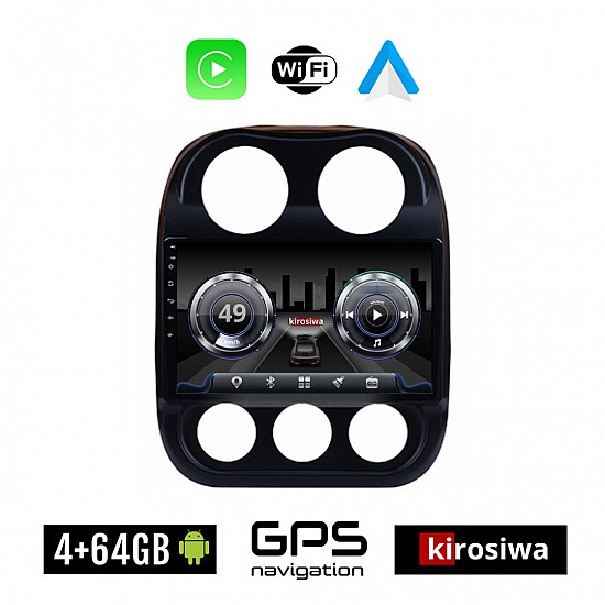 KIROSIWA 4+64GB JEEP COMPASS (2009 - 2016) Android οθόνη αυτοκίνητου 4GB με GPS WI-FI (ηχοσύστημα αφής 10" ιντσών OEM Youtube Playstore MP3 USB Radio Bluetooth Mirrorlink 4x60W Apple Carplay Android Auto)