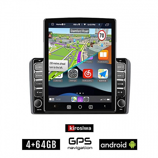 KIROSIWA AUDI A3 (2003-2012) Android οθόνη αυτοκίνητου 4GB με GPS WI-FI (ηχοσύστημα αφής 9.7" ιντσών OEM Youtube Playstore MP3 USB Radio 4+64GB Bluetooth Mirrorlink Α3 εργοστασιακή, 4x60W AUX)