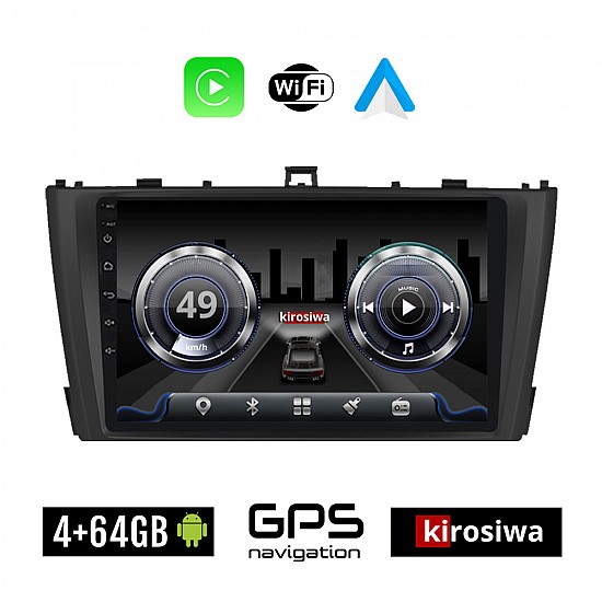 KIROSIWA 4+64GB TOYOTA AVENSIS (2009 - 2016) Android οθόνη αυτοκίνητου 4GB με GPS WI-FI (ηχοσύστημα αφής 9" ιντσών Youtube Playstore MP3 USB Radio Bluetooth Mirrorlink 4x60W Apple Carplay Android Auto, μαύρο)