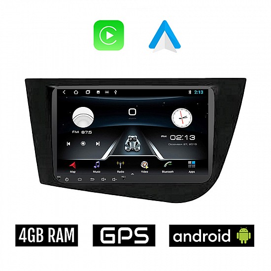 SEAT LEON (2005-2011) Android 4GB οθόνη αυτοκίνητου με GPS WI-FI (ηχοσύστημα αφής 9" ιντσών OEM Youtube Playstore Apple Carplay Android Auto MP3 USB Radio Bluetooth Mirrorlink εργοστασιακή, 4x60W, μαύρο)