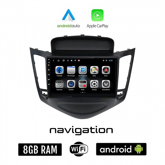 CHEVROLET CRUZE 2008-2012 Android οθόνη αυτοκίνητου 8GB + 128GB με GPS WI-FI (ηχοσύστημα αφής 9" ιντσών OEM Android Auto Apple Carplay Youtube Playstore MP3 USB Radio Bluetooth Mirrorlink  εργοστασιακή, 4x60W)