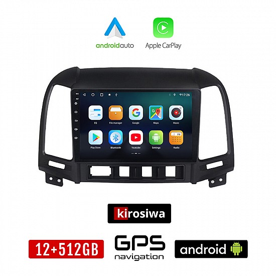 KIROSIWA HYUNDAI SANTA FE (2006-2013) Android οθόνη αυτοκίνητου 12GB + 512GB με GPS WI-FI (ηχοσύστημα αφής 9" ιντσών OEM Android Auto Apple Carplay Youtube Playstore MP3 USB Radio Bluetooth Mirrorlink εργοστασιακή, 4x60W, AUX)